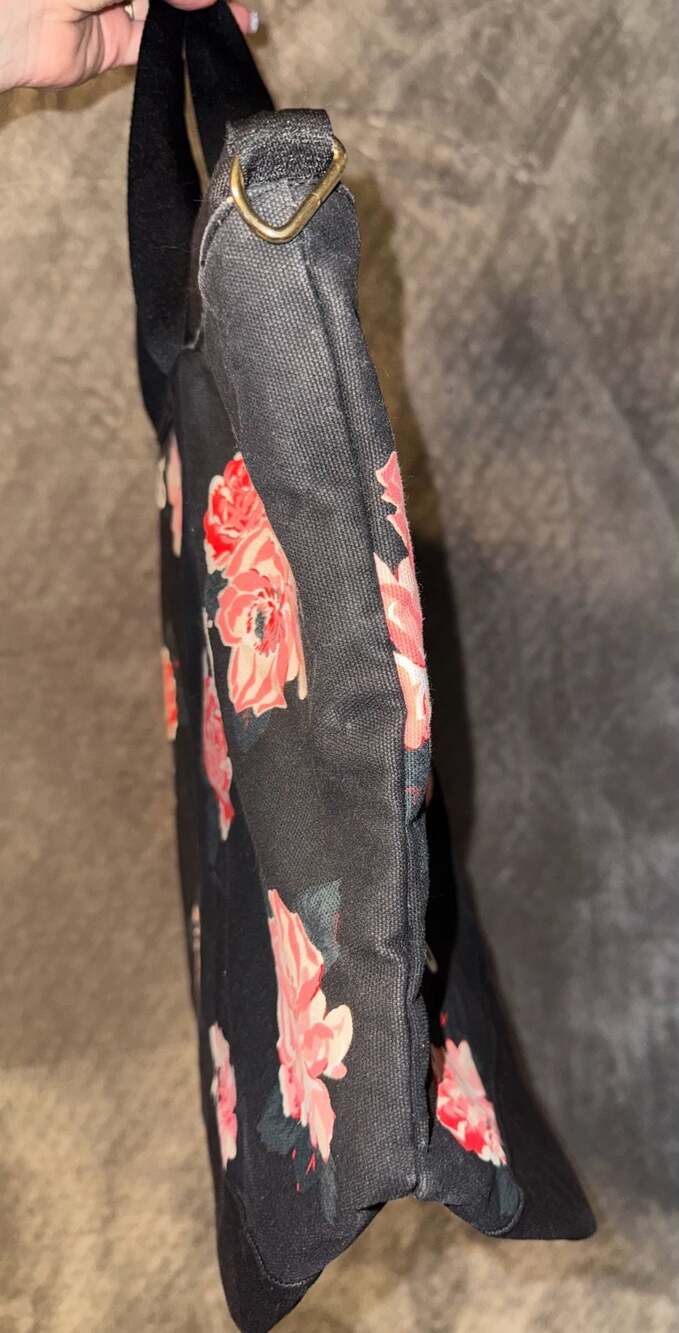 Victoria's Secret Black Floral Canvas Tote Bag with VS Logo - Picture 4 of 11